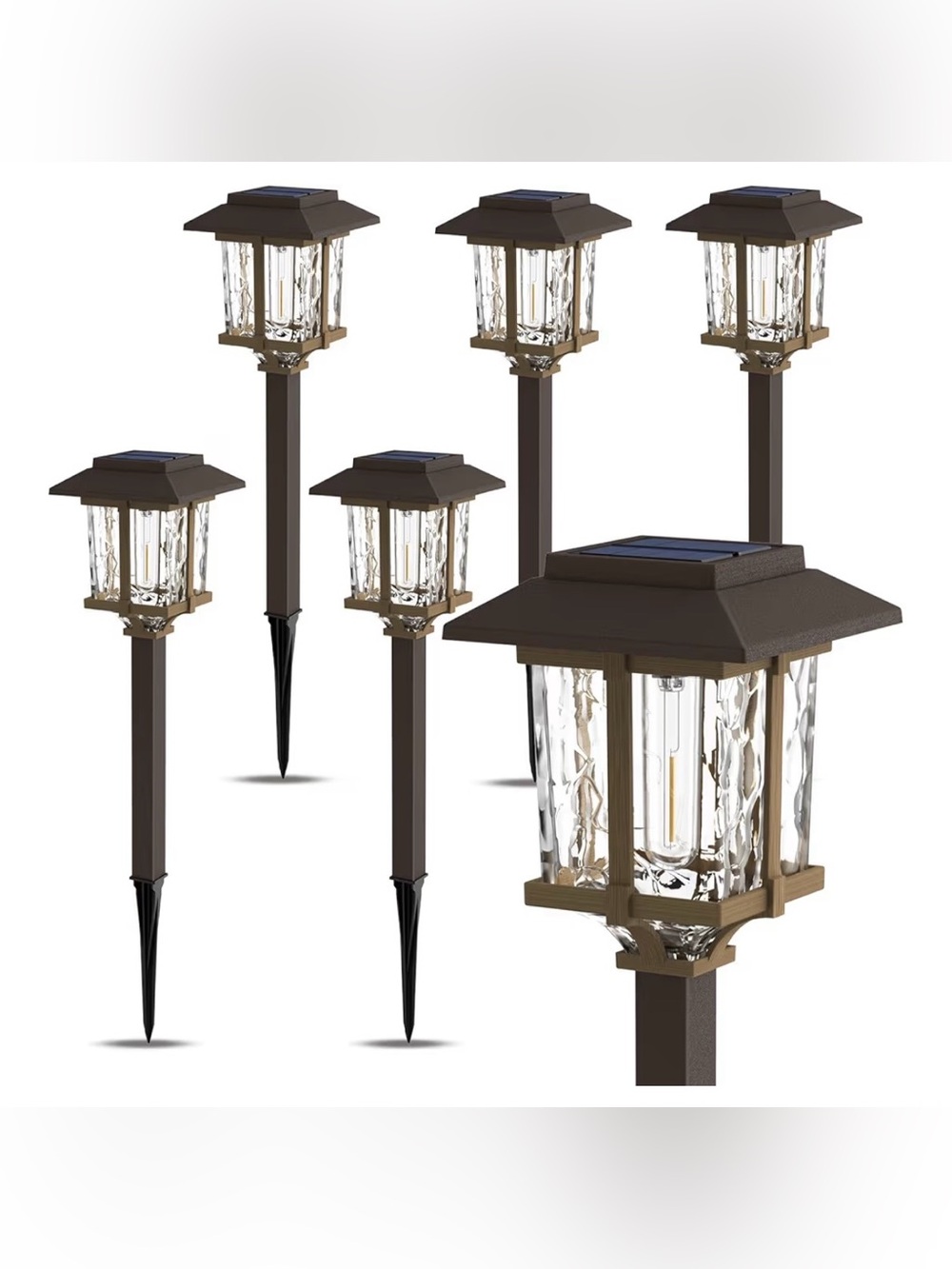Solar Pathway Lanterns - Brown - Outdoor Garden Accent Lights Set of 6